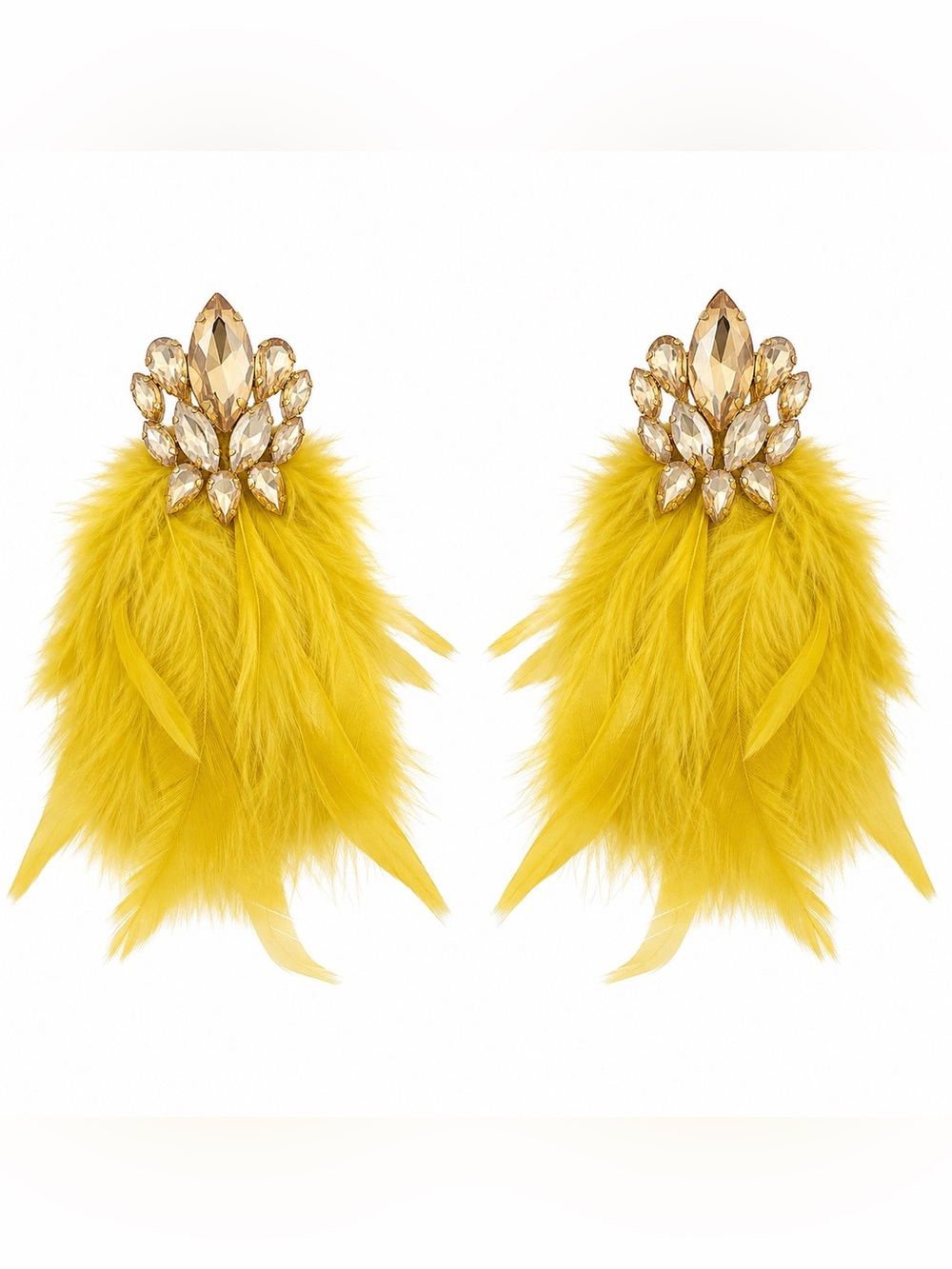 AKIRA Yellow Feather and Crystal Cluster Drop Earrings